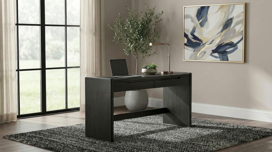 Leandro Burnished Black 2‑Drawer Home Office Writing Desk