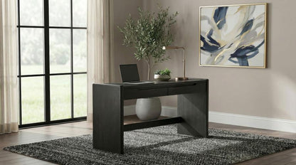 Leandro Burnished Black 2‑Drawer Home Office Writing Desk