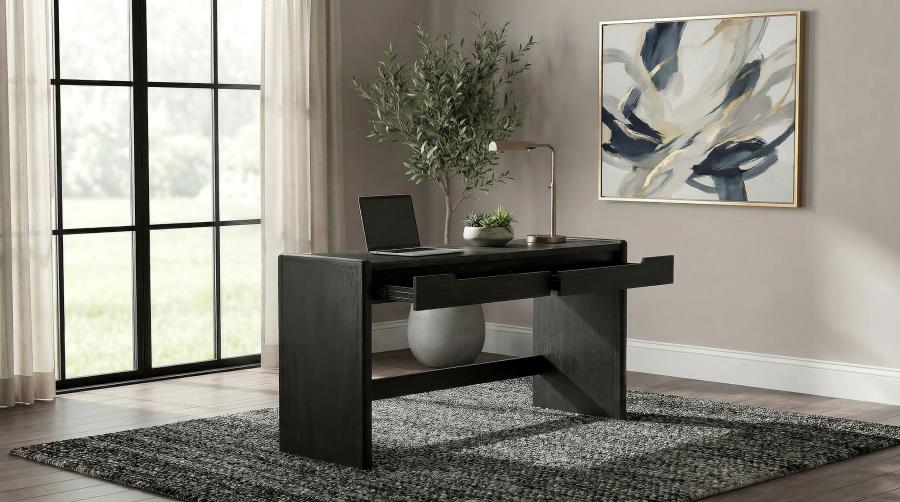 Leandro Burnished Black 2‑Drawer Home Office Writing Desk