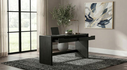 Leandro Burnished Black 2‑Drawer Home Office Writing Desk