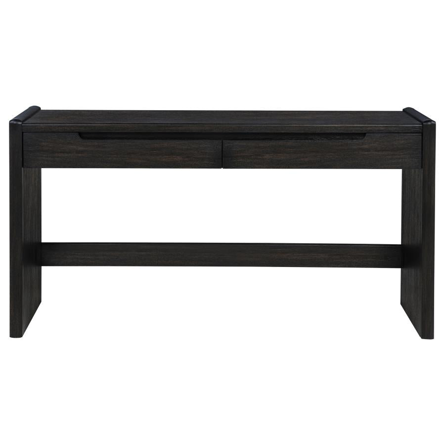 Leandro Burnished Black 2‑Drawer Home Office Writing Desk