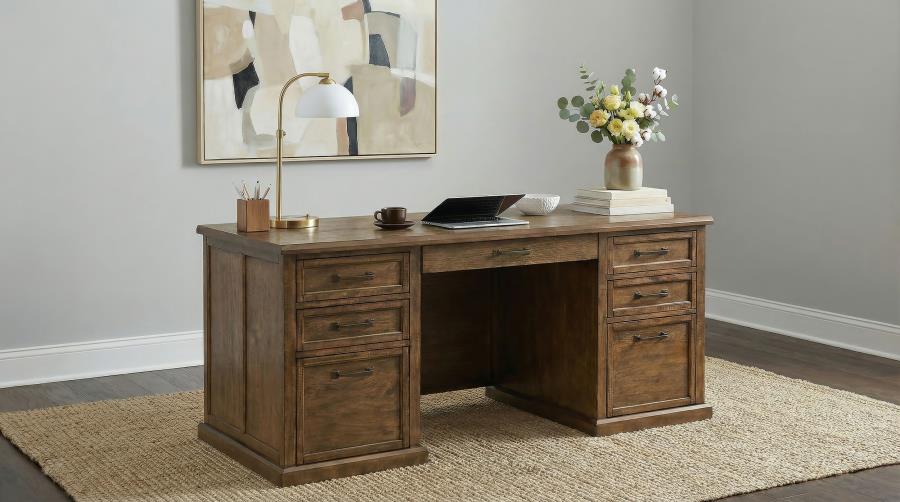 Altidore 68‑Inch 7‑Drawer Executive Home Office Desk Distressed Brown
