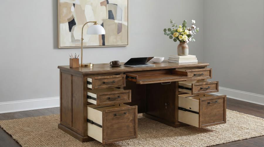 Altidore 68‑Inch 7‑Drawer Executive Home Office Desk Distressed Brown