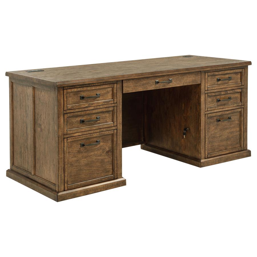 Altidore 68‑Inch 7‑Drawer Executive Home Office Desk Distressed Brown