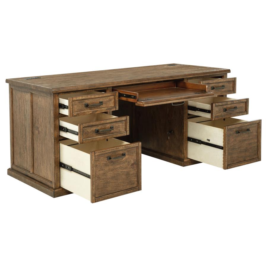 Altidore 68‑Inch 7‑Drawer Executive Home Office Desk Distressed Brown