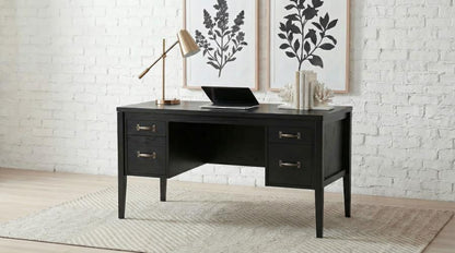 Graham 54‑Inch 4‑Drawer Double Pedestal Lift Top Computer Desk Black