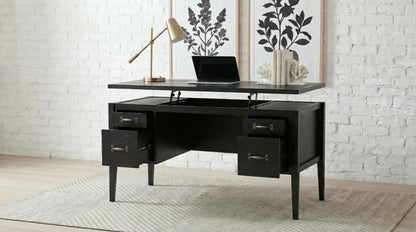 Graham 54‑Inch 4‑Drawer Double Pedestal Lift Top Computer Desk Black