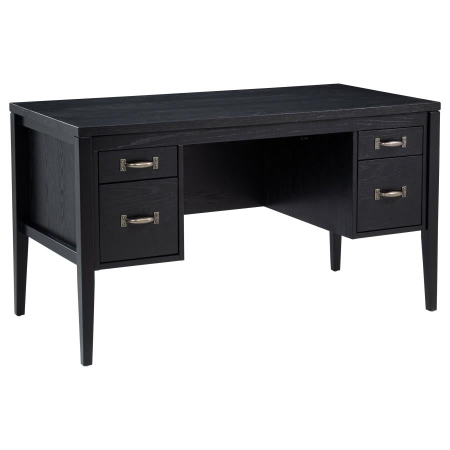 Graham 54‑Inch 4‑Drawer Double Pedestal Lift Top Computer Desk Black