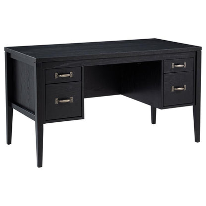 Graham 54‑Inch 4‑Drawer Double Pedestal Lift Top Computer Desk Black