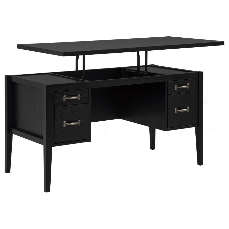 Graham 54‑Inch 4‑Drawer Double Pedestal Lift Top Computer Desk Black