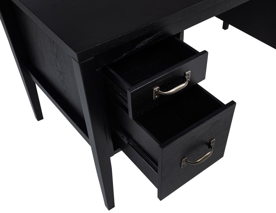 Graham 54‑Inch 4‑Drawer Double Pedestal Lift Top Computer Desk Black