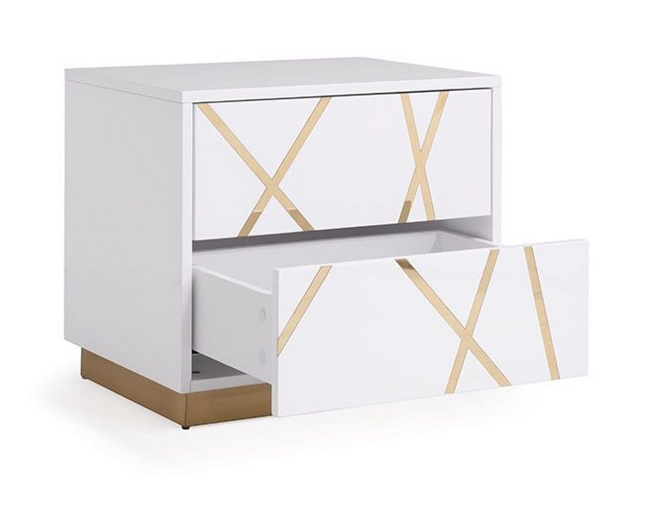 Modrest Nixa Modern Wide White and Gold Nightstand