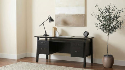 Goodson 64‑Inch 4‑Drawer Double Pedestal Computer Desk Black