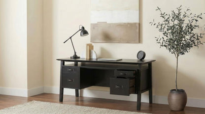 Goodson 64‑Inch 4‑Drawer Double Pedestal Computer Desk Black