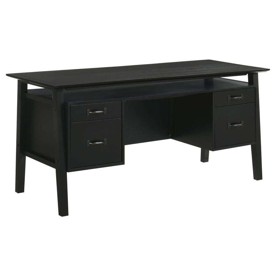Goodson 64‑Inch 4‑Drawer Double Pedestal Computer Desk Black