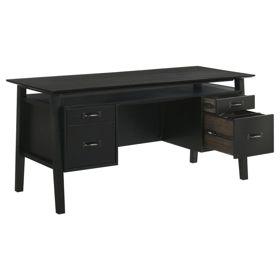 Goodson 64‑Inch 4‑Drawer Double Pedestal Computer Desk Black