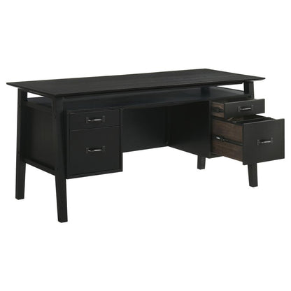 Goodson 64‑Inch 4‑Drawer Double Pedestal Computer Desk Black