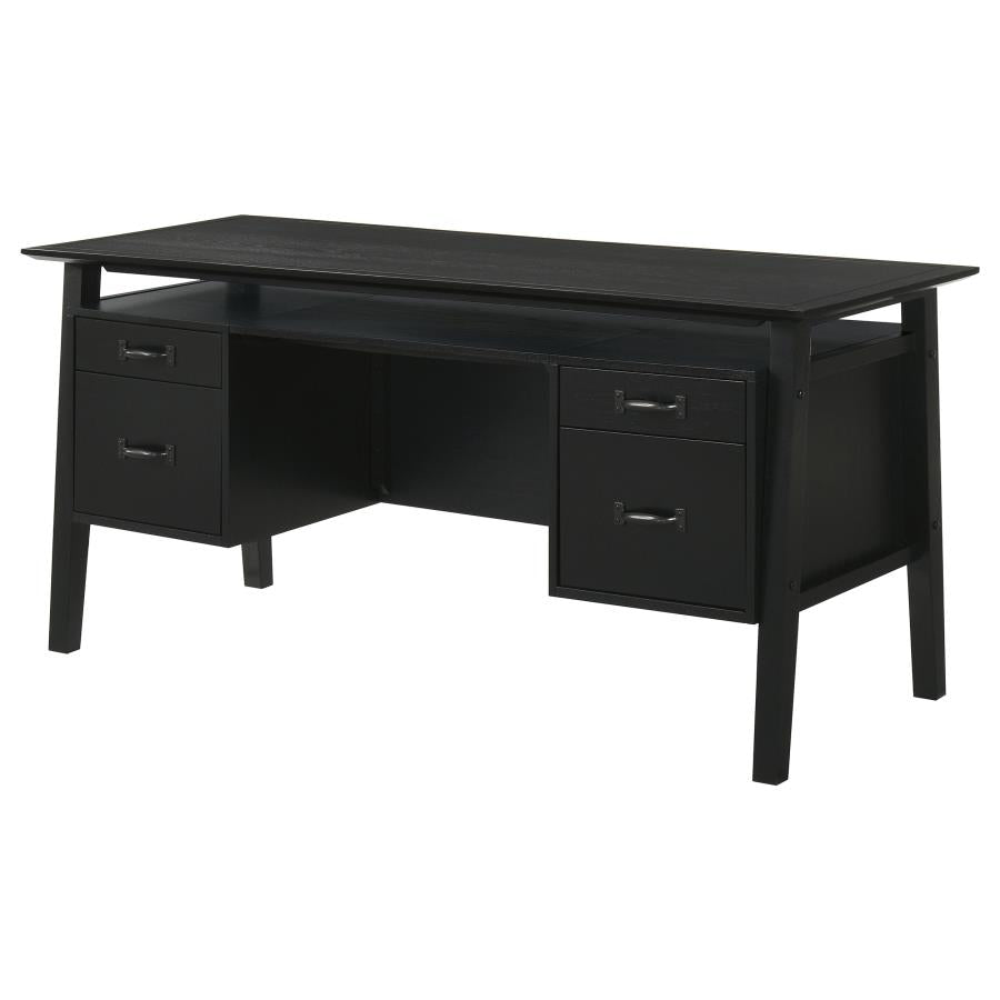 Goodson 64‑Inch 4‑Drawer Double Pedestal Computer Desk Black