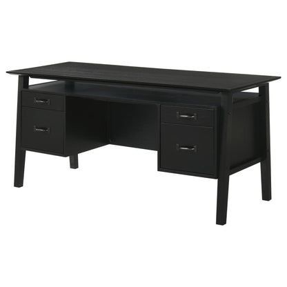 Goodson 64‑Inch 4‑Drawer Double Pedestal Computer Desk Black