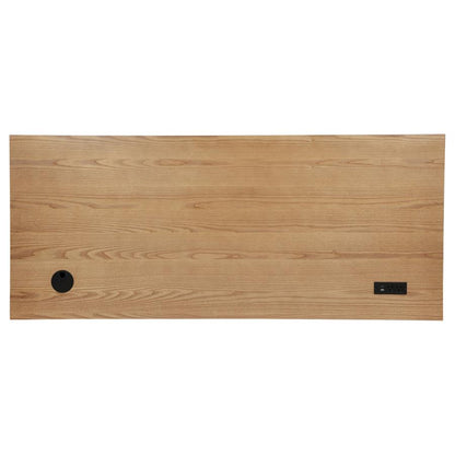 Vermes 66‑Inch 7‑Drawer Computer Desk with Power Outlet Light Ash