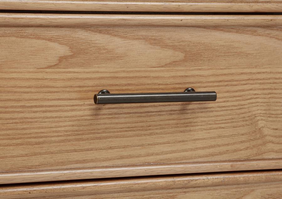 Vermes 66‑Inch 7‑Drawer Computer Desk with Power Outlet Light Ash