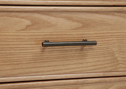 Vermes 66‑Inch 7‑Drawer Computer Desk with Power Outlet Light Ash