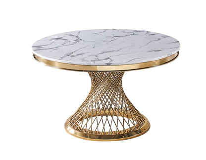 Modrest Potter Round Dining Table – Luxurious White Marble Top with Gold Stainless Steel Base