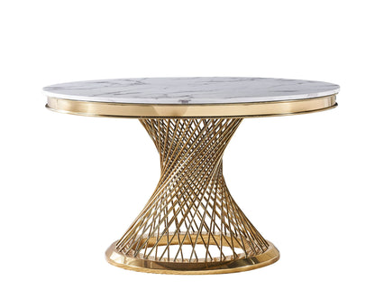 Modrest Potter Round Dining Table – Luxurious White Marble Top with Gold Stainless Steel Base