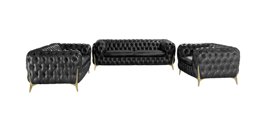 Divani Casa Bunzel - Modern Black Tufted Leather Sofa Set