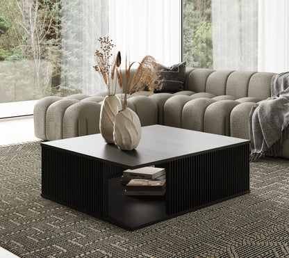 Modrest Alpine Modern Mid-Century Black Ash Square Coffee Table – Sleek Contemporary Living Room Accent