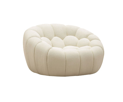 Divani Casa Yolonda Modern Curved Chair – Off-White Fabric Accent Lounge Seat
