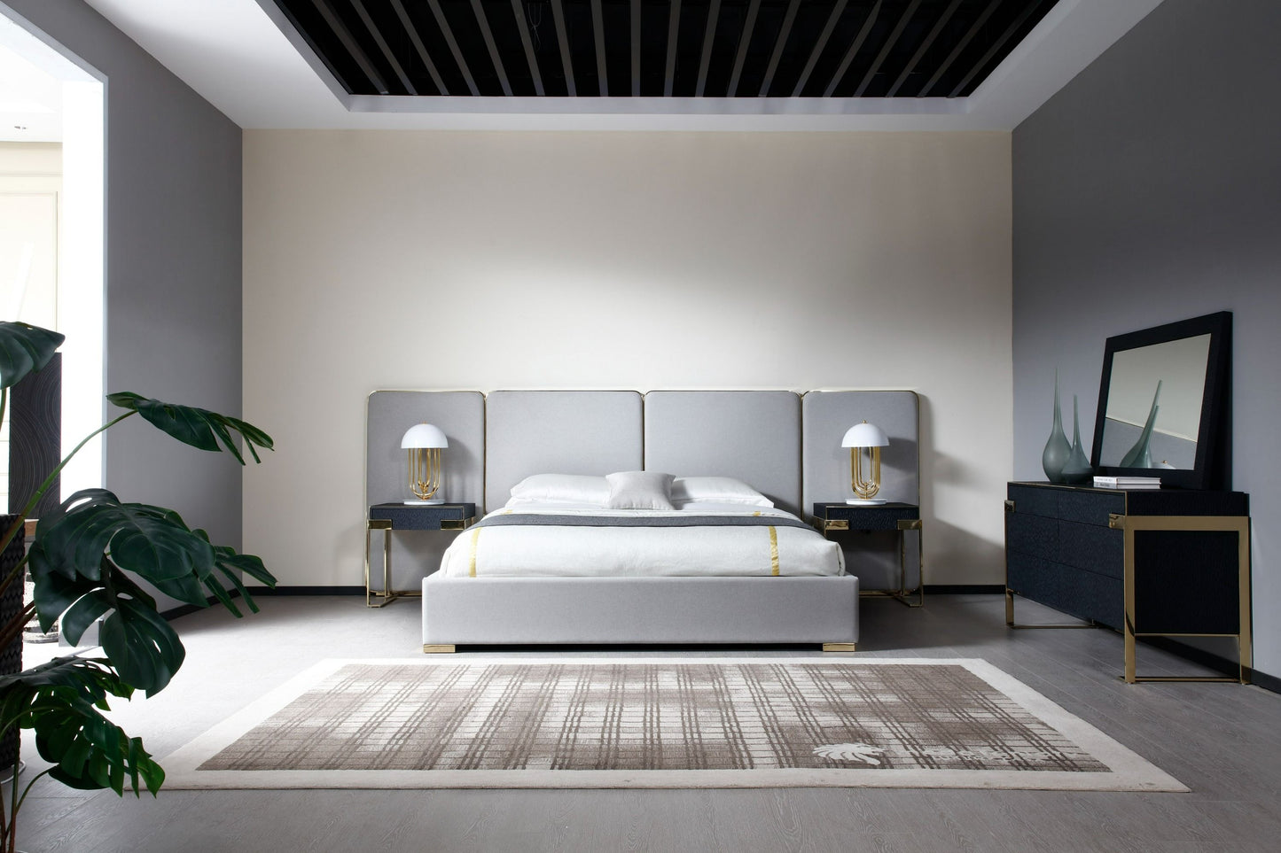 Modrest Athena - Modern Light Grey Linen + Gold Bed