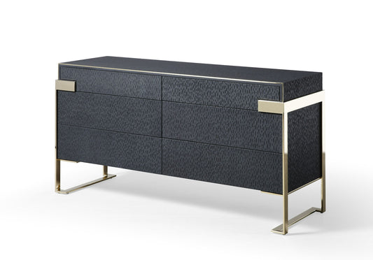 Modrest Rothsay Modern Wenge and Gold Dresser for a Sleek and Luxurious Bedroom Storage Solution