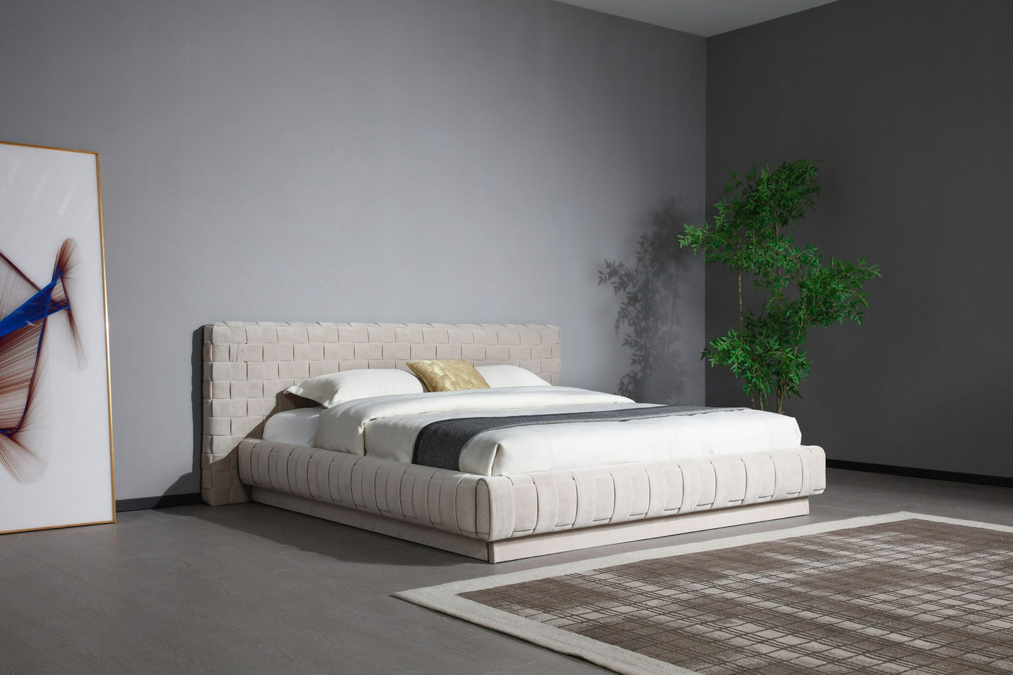 Modrest Concord - Modern Light Grey Velvet Bed