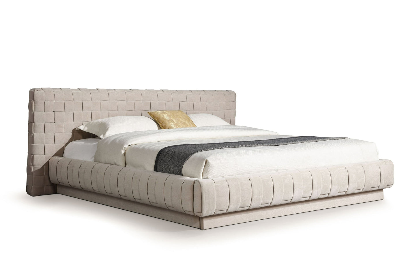 Modrest Concord Modern Grey Velvet, Black Marble, Black Ash, and Aluminum Bedroom Set for a Luxurious and Contemporary Bedroom Style