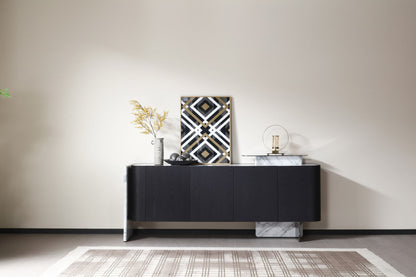 Modrest Broxburn Modern Black Oak and Faux Marble Buffet for Chic and Elegant Dining Room Storage