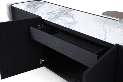 Modrest Broxburn Modern Black Oak and Faux Marble Buffet for Chic and Elegant Dining Room Storage