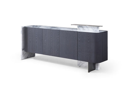 Modrest Broxburn Modern Black Oak and Faux Marble Buffet for Chic and Elegant Dining Room Storage