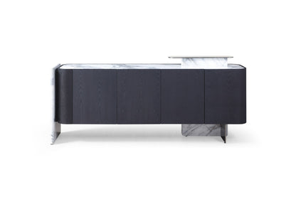 Modrest Broxburn Modern Black Oak and Faux Marble Buffet for Chic and Elegant Dining Room Storage