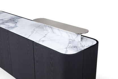 Modrest Broxburn Modern Black Oak and Faux Marble Buffet for Chic and Elegant Dining Room Storage