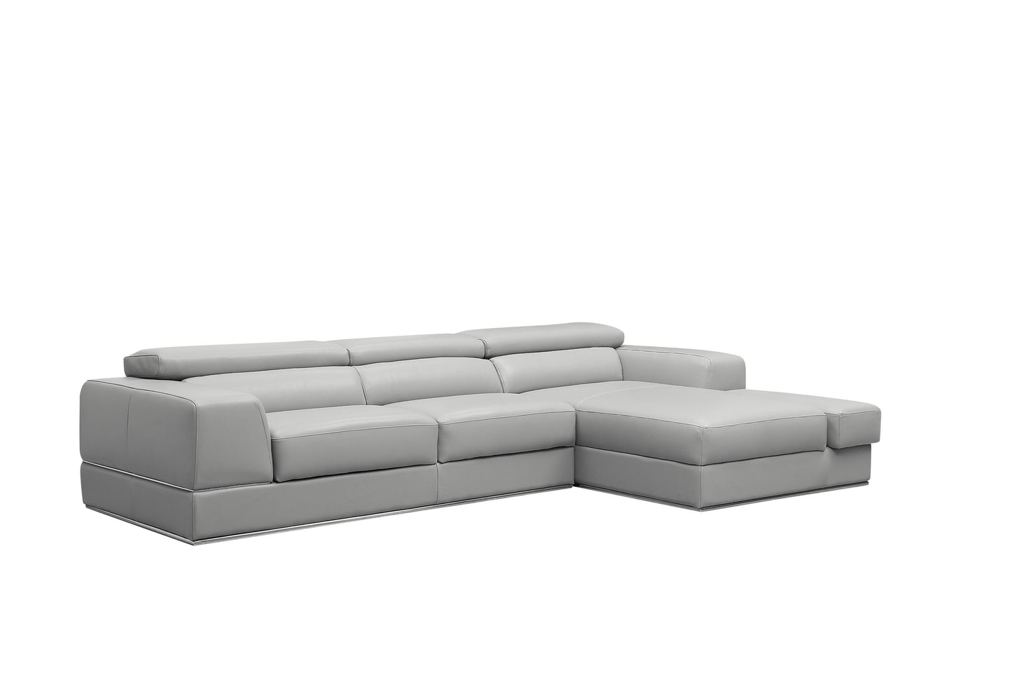 Divani Casa Pella Mini - Modern Grey Italian Leather Right Facing Chaise Sectional Sofa