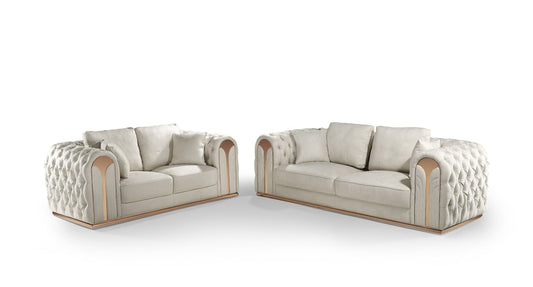 Divani Casa Dosie - Modern Beige Fabric Sofa & Loveseat Set