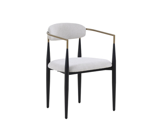 Modrest Buchtel Dining Chair β Mid-Century Modern Light Grey Fabric with Gold Arms & Black Base