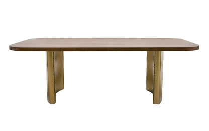 Modrest Marjorie Modern Walnut and Brushed Gold Rectangular Dining Table for Elegant and Contemporary Dining Spaces