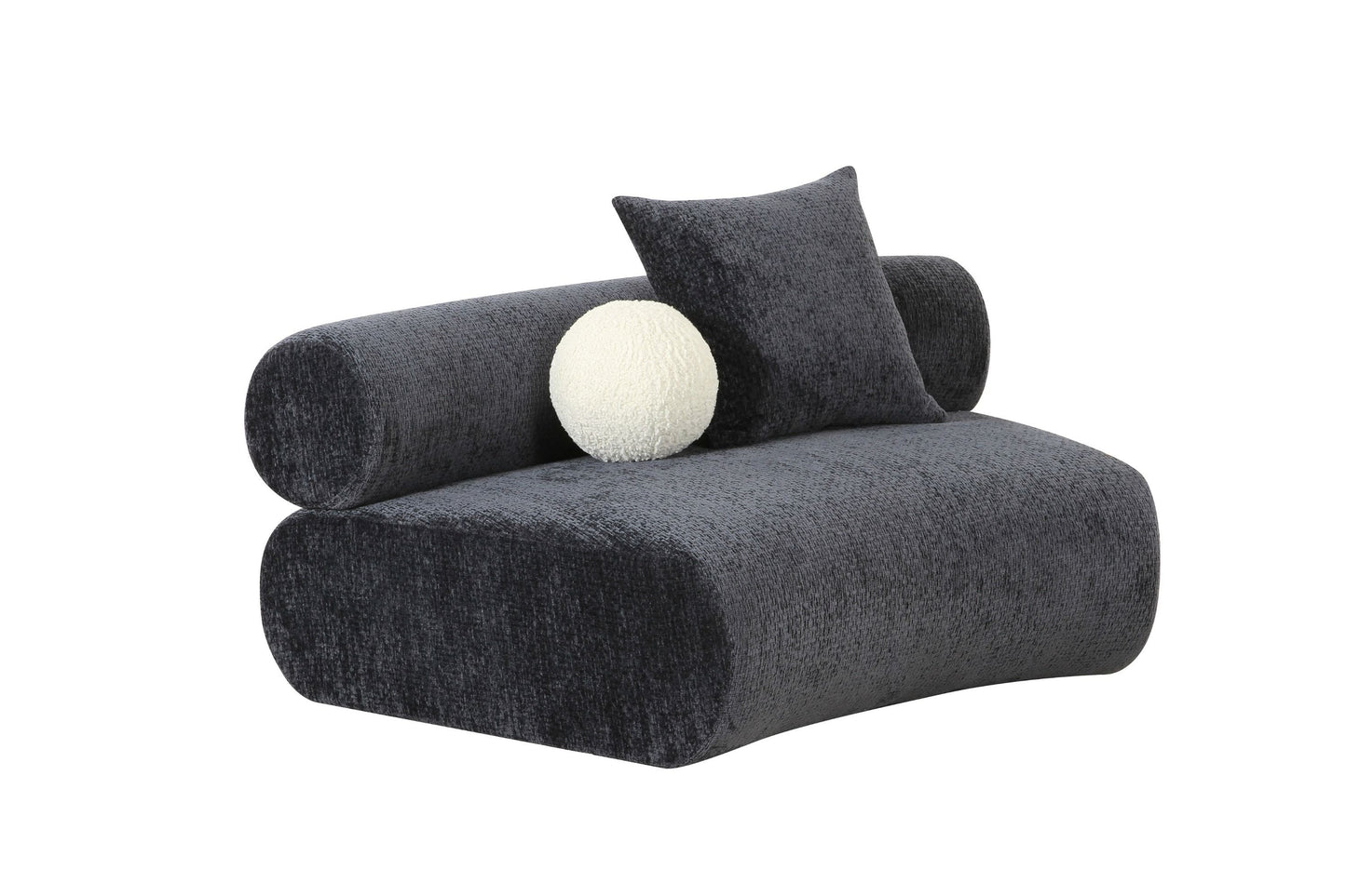 Divani Casa Simpson - Contemporary Dark Grey Fabric Curved Modular Armless Seat with Throw Pillows