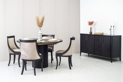Modrest Miami Round Dining Table – Modern Black Oak with Extension for Stylish Dining