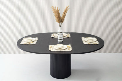 Modrest Miami Round Dining Table – Modern Black Oak with Extension for Stylish Dining