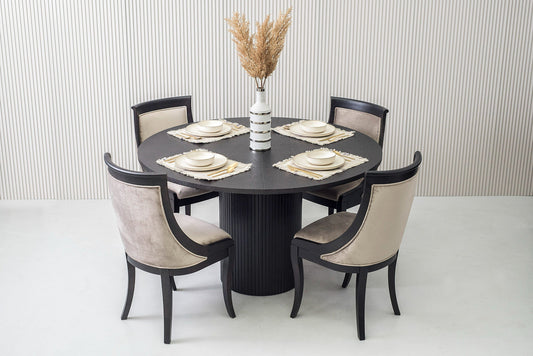 Modrest Miami - Modern Black Oak Round Dining Table With Extension