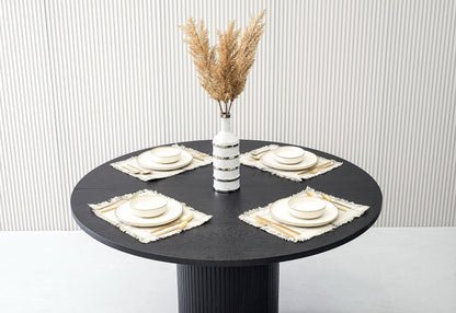 Modrest Miami Round Dining Table – Modern Black Oak with Extension for Stylish Dining