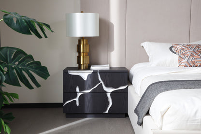 Modrest Aspen Modern Matte Brown Ash & Silver Nightstand - Sleek Bedroom Side Table
